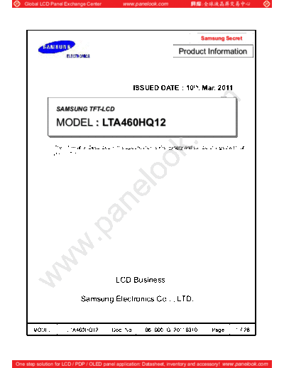 . Various Panel SAMSUNG LTA460HQ12 1 [DS]  . Various LCD Panels Panel_SAMSUNG_LTA460HQ12_1_[DS].pdf