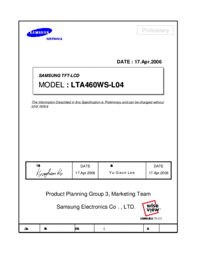 . Various Panel SAMSUNG LTA460WS-L04 0 [DS]  . Various LCD Panels Panel_SAMSUNG_LTA460WS-L04_0_[DS].pdf