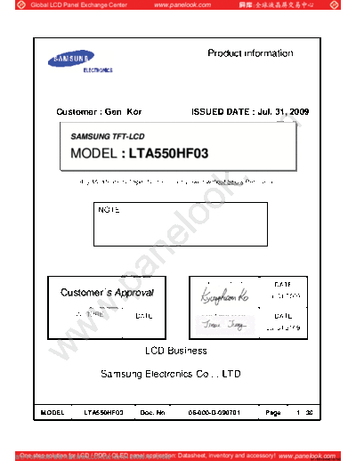 . Various Panel SAMSUNG LTA550HF03 0 [DS]  . Various LCD Panels Panel_SAMSUNG_LTA550HF03_0_[DS].pdf