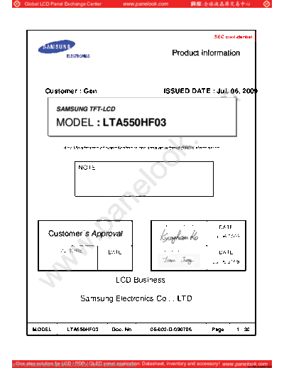 . Various Panel SAMSUNG LTA550HF03 1 [DS]  . Various LCD Panels Panel_SAMSUNG_LTA550HF03_1_[DS].pdf