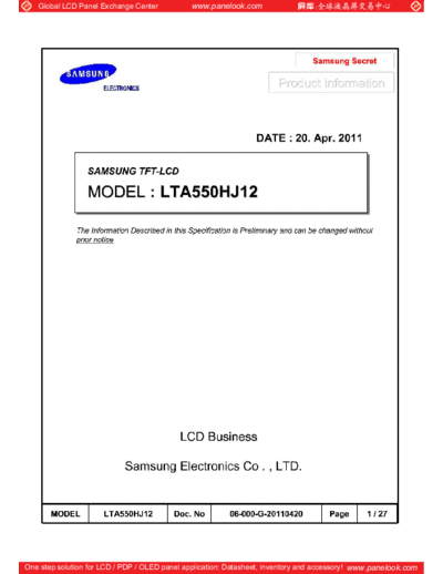 . Various Panel SAMSUNG LTA550HJ12 1 [DS]  . Various LCD Panels Panel_SAMSUNG_LTA550HJ12_1_[DS].pdf