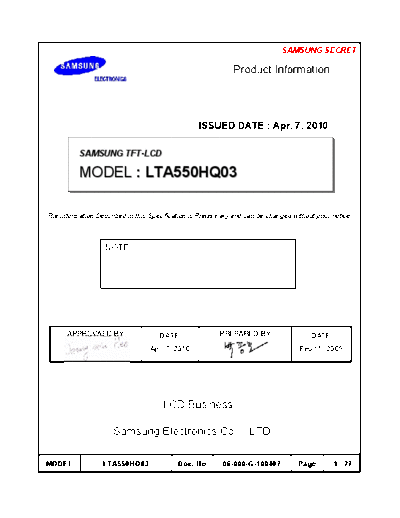 . Various Panel SAMSUNG LTA550HQ03 0 [DS]  . Various LCD Panels Panel_SAMSUNG_LTA550HQ03_0_[DS].pdf