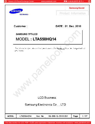 . Various Panel SAMSUNG LTA550HQ14 0 [DS]  . Various LCD Panels Panel_SAMSUNG_LTA550HQ14_0_[DS].pdf