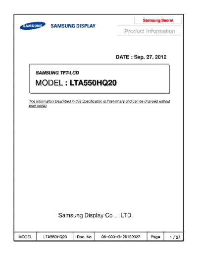 . Various Panel SAMSUNG LTA550HQ20 0 [DS]  . Various LCD Panels Panel_SAMSUNG_LTA550HQ20_0_[DS].pdf