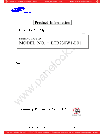 . Various Panel SAMSUNG LTB230W1-L01 0 [DS]  . Various LCD Panels Panel_SAMSUNG_LTB230W1-L01_0_[DS].pdf