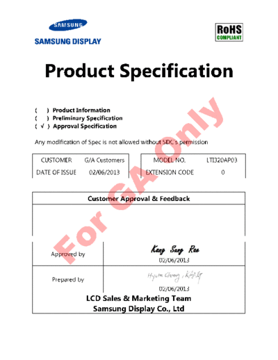 . Various Panel SAMSUNG LTI320AP03 0 [DS]  . Various LCD Panels Panel_SAMSUNG_LTI320AP03_0_[DS].pdf