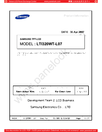 . Various Panel SAMSUNG LTI320WT-L07 0 [DS]  . Various LCD Panels Panel_SAMSUNG_LTI320WT-L07_0_[DS].pdf