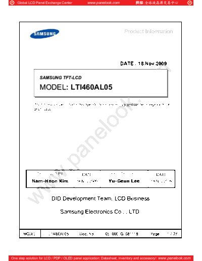 . Various Panel SAMSUNG LTI460AL05 0 [DS]  . Various LCD Panels Panel_SAMSUNG_LTI460AL05_0_[DS].pdf
