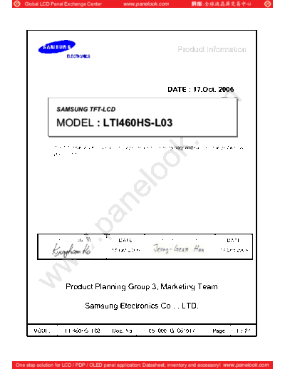 . Various Panel SAMSUNG LTI460HS-L03 0 [DS]  . Various LCD Panels Panel_SAMSUNG_LTI460HS-L03_0_[DS].pdf