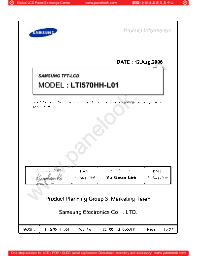 . Various Panel SAMSUNG LTI570HH-L01 0 [DS]  . Various LCD Panels Panel_SAMSUNG_LTI570HH-L01_0_[DS].pdf