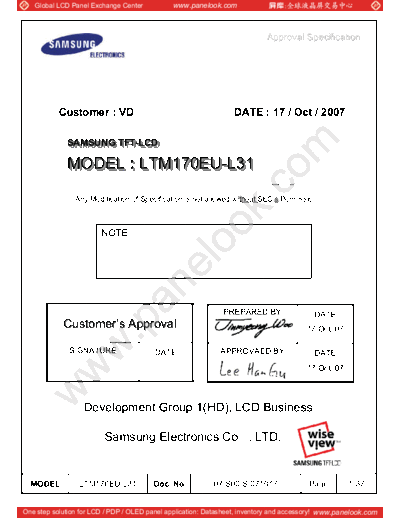 . Various Panel SAMSUNG LTM170EU-L31 1 [DS]  . Various LCD Panels Panel_SAMSUNG_LTM170EU-L31_1_[DS].pdf