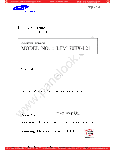 . Various Panel SAMSUNG LTM170EX-L21 0 [DS]  . Various LCD Panels Panel_SAMSUNG_LTM170EX-L21_0_[DS].pdf
