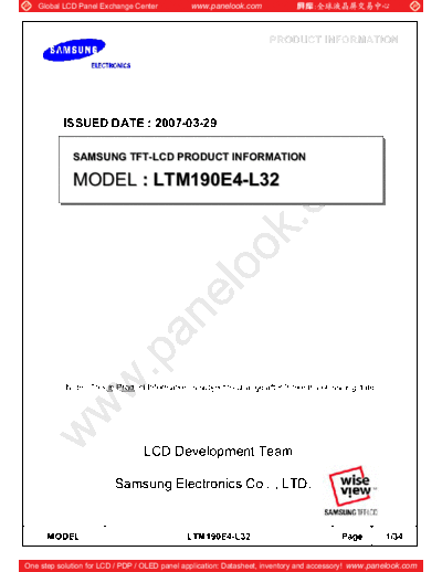 . Various Panel SAMSUNG LTM190E4-L32 0 [DS]  . Various LCD Panels Panel_SAMSUNG_LTM190E4-L32_0_[DS].pdf