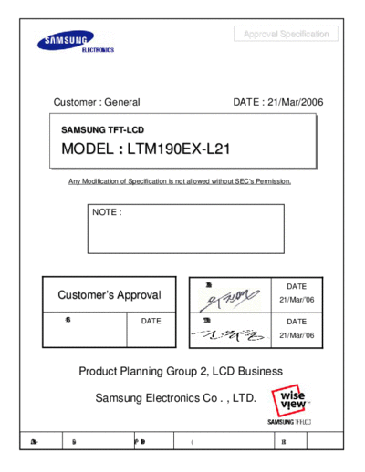 . Various Panel SAMSUNG LTM190EX-L21 0 [DS]  . Various LCD Panels Panel_SAMSUNG_LTM190EX-L21_0_[DS].pdf