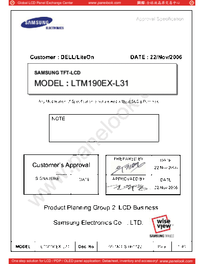 . Various Panel SAMSUNG LTM190EX-L31 0 [DS]  . Various LCD Panels Panel_SAMSUNG_LTM190EX-L31_0_[DS].pdf