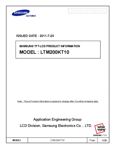 . Various Panel SAMSUNG LTM200KT10 2 [DS]  . Various LCD Panels Panel_SAMSUNG_LTM200KT10_2_[DS].pdf