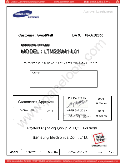 . Various Panel SAMSUNG LTM220M1-L01 0 [DS]  . Various LCD Panels Panel_SAMSUNG_LTM220M1-L01_0_[DS].pdf