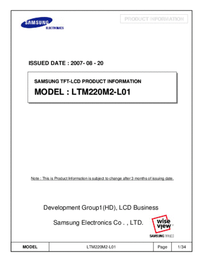 . Various Panel SAMSUNG LTM220M2-L01 0 [DS]  . Various LCD Panels Panel_SAMSUNG_LTM220M2-L01_0_[DS].pdf