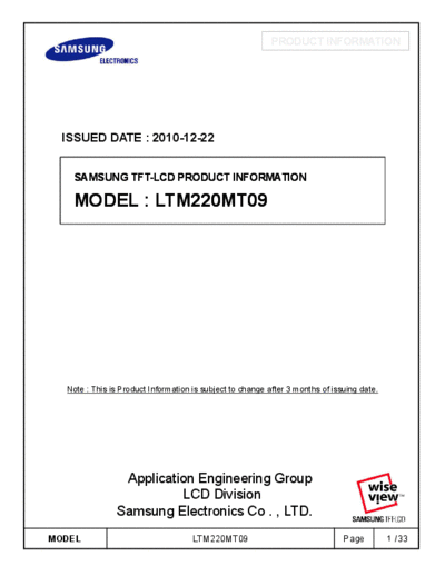 . Various Panel SAMSUNG LTM220MT09 0 [DS]  . Various LCD Panels Panel_SAMSUNG_LTM220MT09_0_[DS].pdf
