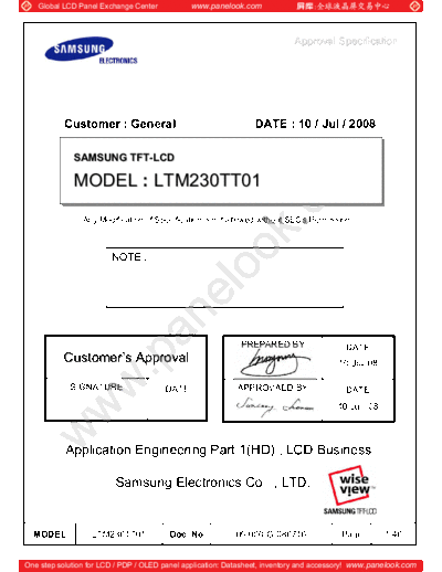 . Various Panel SAMSUNG LTM230TT01 0 [DS]  . Various LCD Panels Panel_SAMSUNG_LTM230TT01_0_[DS].pdf