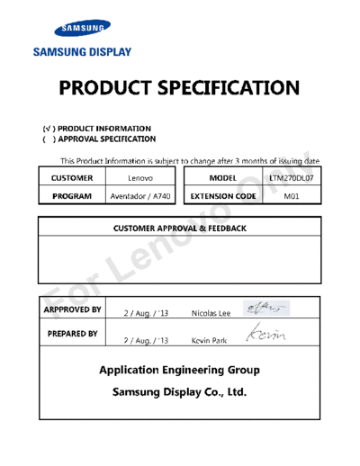 . Various Panel SAMSUNG LTM270DL07-M01 0 [DS]  . Various LCD Panels Panel_SAMSUNG_LTM270DL07-M01_0_[DS].pdf