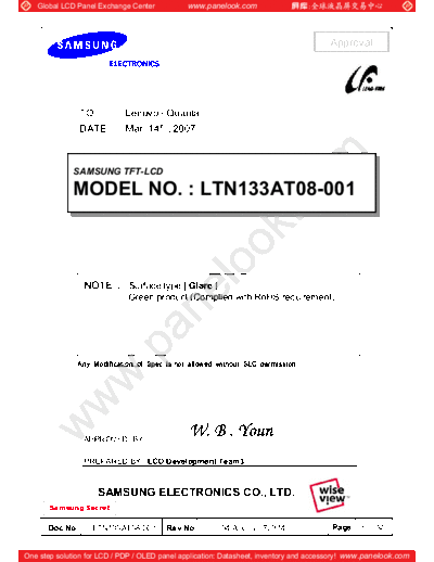 . Various Panel SAMSUNG LTN133AT08-001 0 [DS]  . Various LCD Panels Panel_SAMSUNG_LTN133AT08-001_0_[DS].pdf