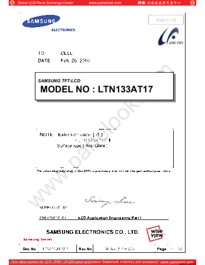 . Various Panel SAMSUNG LTN133AT17-101 0 [DS]  . Various LCD Panels Panel_SAMSUNG_LTN133AT17-101_0_[DS].pdf