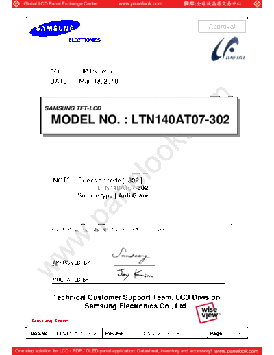 . Various Panel SAMSUNG LTN140AT07-302 0 [DS]  . Various LCD Panels Panel_SAMSUNG_LTN140AT07-302_0_[DS].pdf