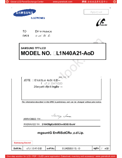 . Various Panel SAMSUNG LTN140AT20-D01 0 [DS]  . Various LCD Panels Panel_SAMSUNG_LTN140AT20-D01_0_[DS].pdf