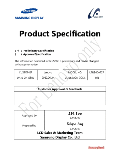 . Various Panel SAMSUNG LTN140AT27-L01 0 [DS]  . Various LCD Panels Panel_SAMSUNG_LTN140AT27-L01_0_[DS].pdf