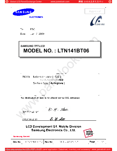 . Various Panel SAMSUNG LTN141BT06-102 0 [DS]  . Various LCD Panels Panel_SAMSUNG_LTN141BT06-102_0_[DS].pdf