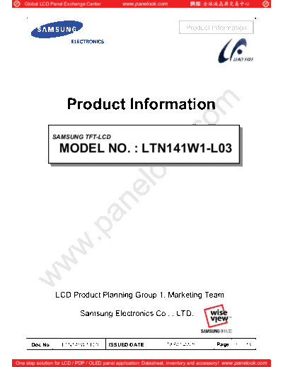 . Various Panel SAMSUNG LTN141W1-L03 0 [DS]  . Various LCD Panels Panel_SAMSUNG_LTN141W1-L03_0_[DS].pdf