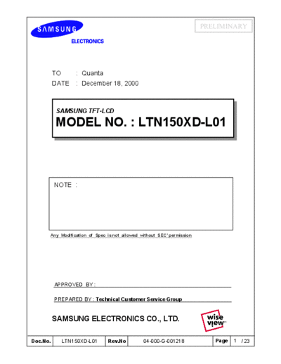 . Various Panel SAMSUNG LTN150XD-L01 0 [DS]  . Various LCD Panels Panel_SAMSUNG_LTN150XD-L01_0_[DS].pdf