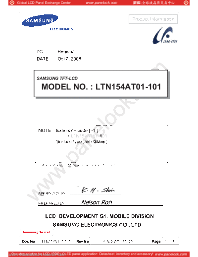 . Various Panel SAMSUNG LTN154AT01-101 0 [DS]  . Various LCD Panels Panel_SAMSUNG_LTN154AT01-101_0_[DS].pdf