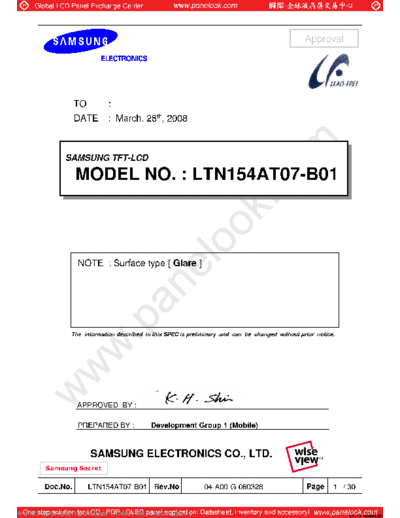 . Various Panel SAMSUNG LTN154AT07-B01 0 [DS]  . Various LCD Panels Panel_SAMSUNG_LTN154AT07-B01_0_[DS].pdf