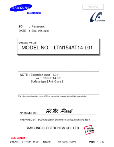 . Various Panel SAMSUNG LTN154AT14-L01 0 [DS]  . Various LCD Panels Panel_SAMSUNG_LTN154AT14-L01_0_[DS].pdf