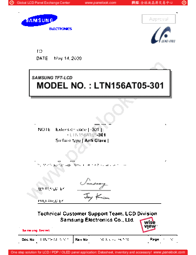 . Various Panel SAMSUNG LTN156AT05-301 0 [DS]  . Various LCD Panels Panel_SAMSUNG_LTN156AT05-301_0_[DS].pdf
