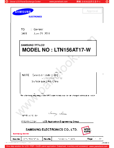 . Various Panel SAMSUNG LTN156AT17-W01 0 [DS]  . Various LCD Panels Panel_SAMSUNG_LTN156AT17-W01_0_[DS].pdf