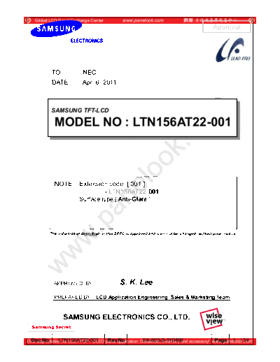 . Various Panel SAMSUNG LTN156AT22-001 0 [DS]  . Various LCD Panels Panel_SAMSUNG_LTN156AT22-001_0_[DS].pdf