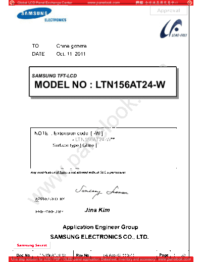 . Various Panel SAMSUNG LTN156AT24-W01 0 [DS]  . Various LCD Panels Panel_SAMSUNG_LTN156AT24-W01_0_[DS].pdf