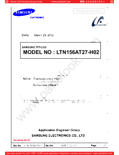 . Various Panel SAMSUNG LTN156AT27-H02 0 [DS]  . Various LCD Panels Panel_SAMSUNG_LTN156AT27-H02_0_[DS].pdf