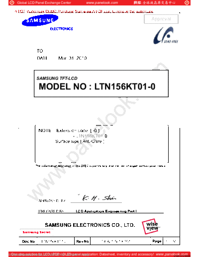 . Various Panel SAMSUNG LTN156KT01-001 0 [DS]  . Various LCD Panels Panel_SAMSUNG_LTN156KT01-001_0_[DS].pdf