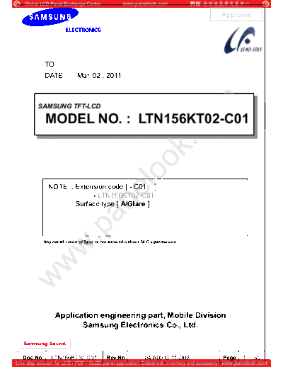 . Various Panel SAMSUNG LTN156KT02-C01 0 [DS]  . Various LCD Panels Panel_SAMSUNG_LTN156KT02-C01_0_[DS].pdf
