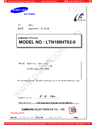 . Various Panel SAMSUNG LTN160HT02-001 0 [DS]  . Various LCD Panels Panel_SAMSUNG_LTN160HT02-001_0_[DS].pdf