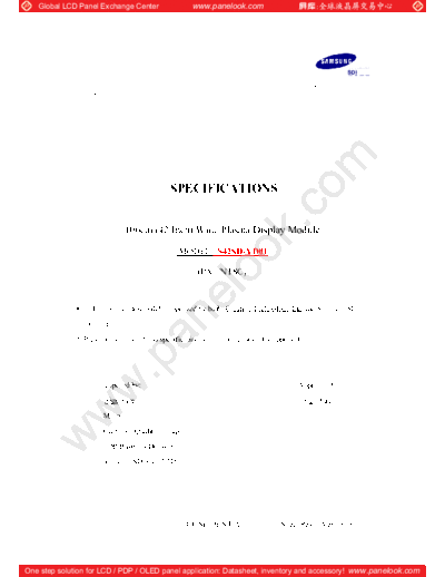 . Various Panel SAMSUNG SDI S42SD-YD01 0 [DS]  . Various LCD Panels Panel_SAMSUNG_SDI_S42SD-YD01_0_[DS].pdf