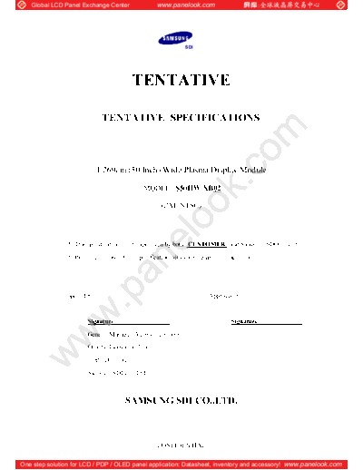 . Various Panel SAMSUNG SDI S50HW-XB02 0 [DS]  . Various LCD Panels Panel_SAMSUNG_SDI_S50HW-XB02_0_[DS].pdf