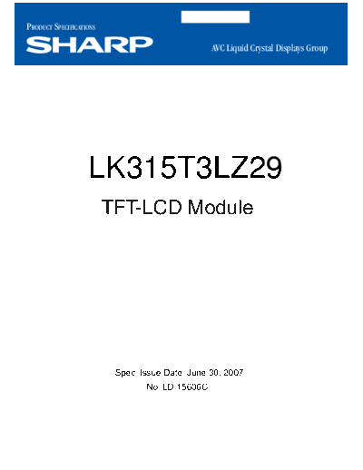 . Various Panel SHARP LK315T3LZ29 0 [DS]  . Various LCD Panels Panel_SHARP_LK315T3LZ29_0_[DS].pdf