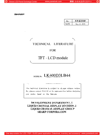 . Various Panel SHARP LK400D3LB44 0 [DS]  . Various LCD Panels Panel_SHARP_LK400D3LB44_0_[DS].pdf
