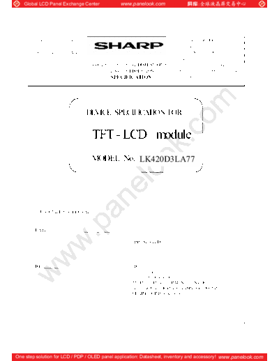 . Various Panel SHARP LK420D3LA77 0 [DS]  . Various LCD Panels Panel_SHARP_LK420D3LA77_0_[DS].pdf