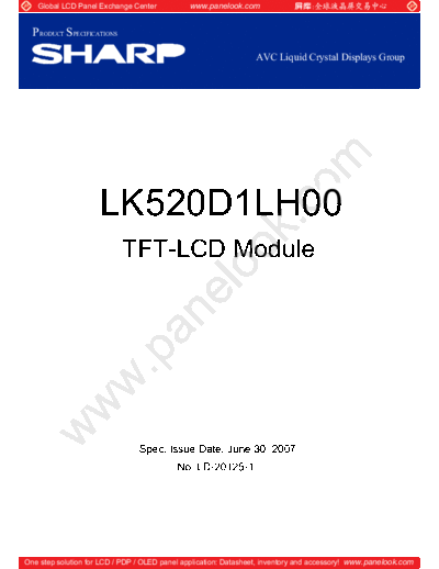 . Various Panel SHARP LK520D1LH00 0 [DS]  . Various LCD Panels Panel_SHARP_LK520D1LH00_0_[DS].pdf